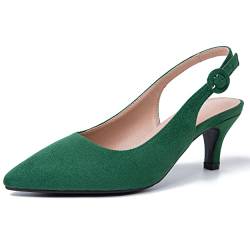 Peijely Damen Slingback Low Kitten Heels Geschlossene Zehen Pumps Arbeit Elegante Schuhe, Wildleder grün, 40 EU von Peijely