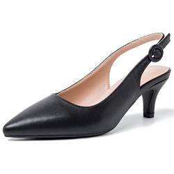 Peijely Damen Slingback Low Kitten Heels Geschlossene Zehen Pumps Arbeitsschuhe Elegant Schuhe, Mattes Schwarz, 44 EU von Peijely