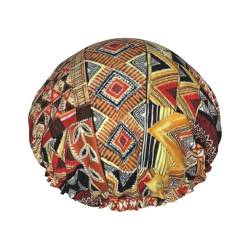 African Textile Patchwork Print Shower CapSoft,Reusable, Double WaterproofBath Hat Women,Breathable, von Peiyeety