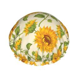 Beautiful Yellow Sunflower Print Soft Shower Cap for Women, Reusable Environmental Protection Hair Bath Caps von Peiyeety