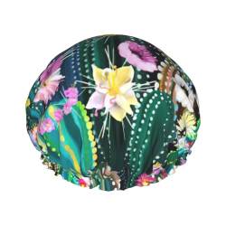 Blooming Cactus Print Soft Shower Cap for Women, Reusable Environmental Protection Hair Bath Caps von Peiyeety