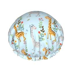 Cute Giraffe Flowers Women Luxury Shower Cap, Double ProtectionElastic, Reusable Adjustable Shower Bonnet von Peiyeety