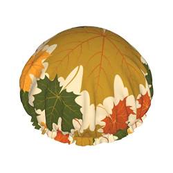 Duschhaube mit Herbst-Ahornblättern für Damen, verstellbar, doppelt wasserdicht, Bade-Duschhut, Haarschutz, wiederverwendbar, Damen-Spa-Salon-Duschhut von Peiyeety