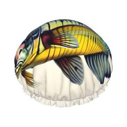 Fly Yellow Fish Print Wasserdichte Duschhaube, doppellagige wasserdichte Duschhaube, wiederverwendbare Duschhaube von Peiyeety