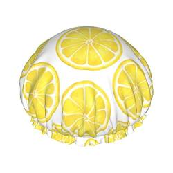 Gelbe Zitronenscheiben-Duschhaube für Damen, verstellbar, doppelt wasserdicht, Bade-Duschhut, Haarschutz, wiederverwendbar, Damen-Spa-Salon-Duschhut von Peiyeety