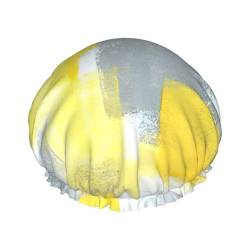 Grey And Yellow Abstract Art Painting Print Soft Shower Cap for Women, Reusable Environmental Protection Hair Bath Caps von Peiyeety