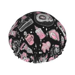 Halloween Pumpkin Cat Print Shower Cap for Women Waterproof - Reusable | Hair Cap for Bathing | Double Layer Hat von Peiyeety