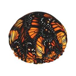 Heaps of Orange Monarch Butterflies Print Shower CapSoft,Reusable, Double WaterproofBath Hat Women,Breathable, von Peiyeety