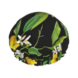 Lemon and Flower Print Shower CapSoft,Reusable, Double WaterproofBath Hat Women,Breathable, von Peiyeety