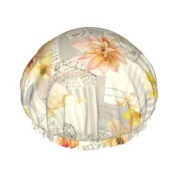 Light Yellow Flower Print Shower Cap for Women Waterproof - Reusable | Hair Cap for Bathing | Double Layer Hat von Peiyeety