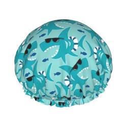 Shark With Sun Glass Print Soft Shower Cap for Women, Reusable Environmental Protection Hair Bath Caps von Peiyeety