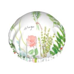 Springtime Herb Garden Print Shower CapSoft,Reusable, Double WaterproofBath Hat Women,Breathable, von Peiyeety