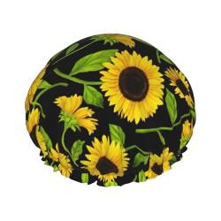 Sun Flower Print Soft Shower Cap for Women, Reusable Environmental Protection Hair Bath Caps von Peiyeety