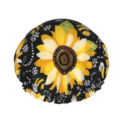 Sunflower bee Print Shower CapSoft,Reusable, Double WaterproofBath Hat Women,Breathable, von Peiyeety