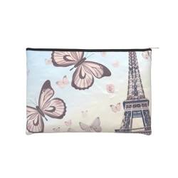 Wiederverwendbare Kosmetiktasche aus Papier, Wasserabweisende Kosmetiktasche, Make-up-Beutel für Damen, Reise-Organizer-Tasche/Romantisches Paris-Schmetterlings-Eiffel von Peiyeety