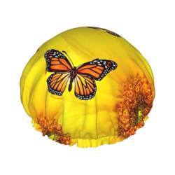 Yellow Flowers Butterflies Print Shower CapSoft,Reusable, Double WaterproofBath Hat Women,Breathable, von Peiyeety