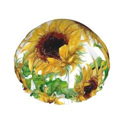 Yellow Sunflowers Print Shower CapSoft,Reusable, Double WaterproofBath Hat Women,Breathable, von Peiyeety