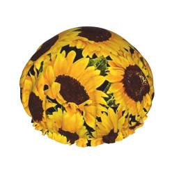 Yellow Sunflowers Print Soft Shower Cap for Women, Reusable Environmental Protection Hair Bath Caps von Peiyeety