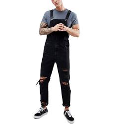 Pejihota Herren Overalls Denim Lätzchen Schwarz Jumpsuit Mode Buchstaben Verstellbare Arbeitskleidung Slim Fit Jumpsuit mit Taschen (as3, alpha, l, regular, regular, Schwarz-c) von Pejihota