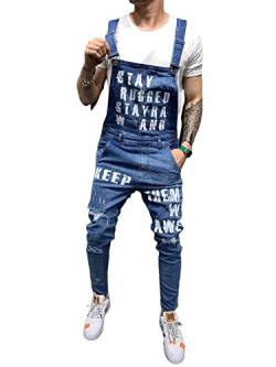 Pejihota Herren Overalls Denim Lätzchen Schwarz Jumpsuit Mode Buchstaben Verstellbare Arbeitskleidung Slim Fit Jumpsuit mit Taschen (as3, alpha, m, regular, regular, Dunkelblau-d) von Pejihota