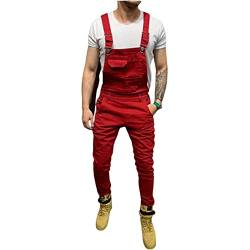 Pejihota Herren Overalls Denim Lätzchen Schwarz Jumpsuit Mode Buchstaben Verstellbare Arbeitskleidung Slim Fit Jumpsuit mit Taschen (as3, alpha, m, regular, regular, Rot) von Pejihota