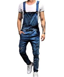 Pejihota Herren Overalls Denim Lätzchen Schwarz Jumpsuit Mode Buchstaben Verstellbare Arbeitskleidung Slim Fit Jumpsuit mit Taschen (as3, alpha, x_l, regular, regular, Dunkelblau) von Pejihota