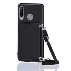 PekaTech Handykette Kompatibel mit Huawei - PU Leder Handy Tasche - Smartphone Halskette mit Gurt - Kordel mit Tasche zum Aufhängen, Schwarz, Huawei P30 Lite von PekaTech