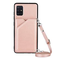 PekaTech Handykette für Samsung - PU Leder Hülle mit Kordelzug - Flip Case mit Kette für Handy, Kartenfach und Brieftasche -, Rosa, Samsung Galaxy A51, Modern von PekaTech