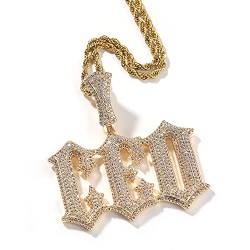 Custom Iced Out Namenskette Anhänger Kette Personalisierte Anfangsbuchstaben Halskette Micro Paved Bling CZ Simulierter Diamant Anhänger Charm Hip Hop Schmuck für Männer Frauen mit Seil/Tenniskette von Pekdi