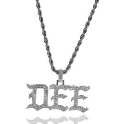 Pekdi Namenskette Iced Out Anhänger Kette Personalisierte kursive Anfangsbuchstaben Halskette Bling CZ Simulierter Diamant Anhänger Charm Hip Hop Schmuck für Männer Frauen mit Seil Tenniskette von Pekdi