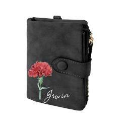 Pekdi Personalisierte Leder Brieftasche Namen Geburt Blume Brieftasche mit Münzfach Karteninhaber Geldbörse Damen kleine Brieftasche Geldbörse für Frauen Floral Brieftasche Weihnachten von Pekdi