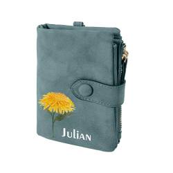 Pekdi Personalisierte Leder Brieftasche Namen Geburt Blume Brieftasche mit Münzfach Karteninhaber Geldbörse Damen kleine Brieftasche Geldbörse für Frauen Floral Brieftasche Weihnachten von Pekdi