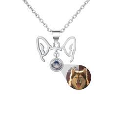 Personalisierte Foto Halskette Projektion Kette mit Bild im Stein, Personalisierte Hundeohren Anhänger Halskette Hund Charms Memorial Haustier Schmuck Geschenk für Hundemama Hundeliebhaber von Pekdi