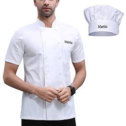 Personalisierte Koch Mantel kurze Ärmel bestickt Koch Hemden mit Kochmütze schwarz weiß Koch Jacke Küche Uniformen Kleidung für Männer Frauen von Pekdi