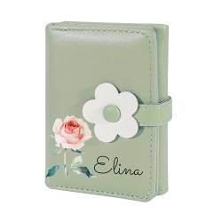 Personalisierte Leder Brieftasche Name Brieftasche Geburt Blume Brieftasche mit Karteninhaber Trifold Brieftasche Cash Pocket Geldbörse Kleine niedliche Brieftasche Frauen Mädchen Floral Brieftasche von Pekdi