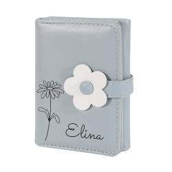 Personalisierte Leder Brieftasche Namen Geburt Blume Brieftasche mit Karteninhaber Trifold Brieftasche Cash Pocket Geldbörse kleine niedliche Brieftasche Frauen Mädchen Floral Brieftasche Weihnachten von Pekdi