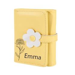 Personalisierte Leder Brieftasche Namen Geburt Blume Brieftasche mit Karteninhaber Trifold Brieftasche Cash Pocket Geldbörse kleine niedliche Brieftasche Frauen Mädchen Floral Brieftasche Weihnachten von Pekdi