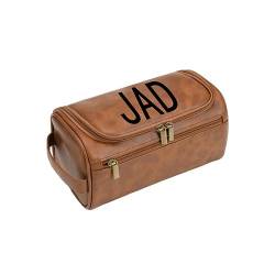 Personalisierte Leder Kulturtasche gravierten Namen Reisetasche Leder Dopp Kit große Kapazität Kulturtaschen für Papa Toilettenartikel Rasur Grooming Geschenk (Brown-A) von Pekdi