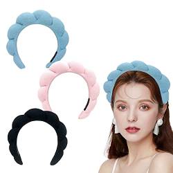 Mimi and Co Spa Headband for Women, Sponge & Terry Towel Cloth Fabric Head Band for Skincare,Non-Slip Soft Hair Hoop,Soft & Absorbent Materialm, Makeup Removal (Black+Blue+Pink) von Pelinuar