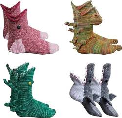 Pelinuar Niedliche Hai-Socken – 3D-Alligator-Socken – gestrickte Tier-Krokodilsocken, Winter, warm, dick, Krokodil-Bodensocken – Unisex, gemischt, One size von Pelinuar