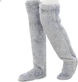 Pelinuar Plush Warmth Long Socks,Snuggs Cozy Socks,Teddy Legs Long Socks,Snugglepaws Sock Slippers,Warm Over Knee Snuggs Footwear,Knee High Long Fuzzy High Sock Slippers for Women (Light Gray) von Pelinuar