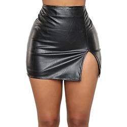 Damen Sexy Hohe Taille Wrap PU Leder Röcke Slim Kunstleder Split Minirock Stretch Skinny Bleistiftröcke von Pelisy