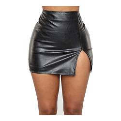 Pelisy Sexy Mini-PU-Lederrock für Damen, hohe Taille, Reißverschluss, schmal, Kunstleder, Röcke, Schwarz , X-Small / Small von Pelisy