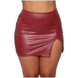 Pelisy Sexy Mini-PU-Lederrock für Damen, hohe Taille, Reißverschluss, schmal, Kunstleder, Röcke, rot, S-M von Pelisy