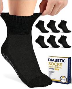 Pembrook 6 Paar Diabetiker-Knöchelsocken für Damen und Herren mit Griffen, Neuropathie-Socken für Herren, rutschfeste Ödem-Socken, Schwarz - 6 Paar, Medium von Pembrook