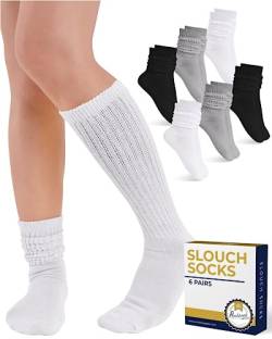 Pembrook 6 Paar Slouch Socken für Damen - Kniehohe Slouch Socken Frauen | Scrunch Socken Frauen | Slouchy Socken für Damen, 2 x Schwarz, 2 x Weiß, 2 x Grau, Einheitsgröße von Pembrook