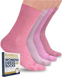 Pembrook Bambus Damen Hosensocken - 4 Paar Crew Damen Kleid Socken | Bambussocken Damen | Kleid Socken Damen, 4 Paar - Rosa, Large von Pembrook