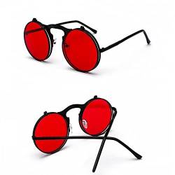 PenKee Steampunk Runde Sonnenbrille Frauen Männer Metall Vintage Flip Rund Doppel objektiv Sonnenbrille Stil Shades Gafas Oculos De von PenKee