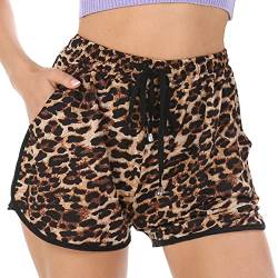 PengFaXin Damen Shorts Sommer Casual High Waist Bequem Beach Hotpants mit Taschen(Leopard, Large) von PengFaXin