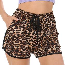 PengFaXin Damen Shorts Sommer Casual High Waist Bequem Beach Hotpants mit Taschen(Leopard, XX-Large) von PengFaXin